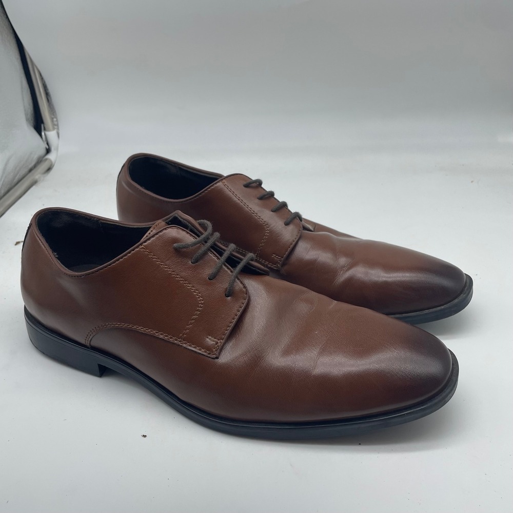 H&M Brown Derby Dress Shoes Burnished Almond Toe Men's Size 9 - Picture 2 of 7